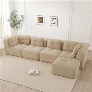 Luscriate Divano angolare resistente a 4 posti, L divano modulare e configurabile con imbottitura 32D, antigraffio, antimacchia, adatto agli animali domestici, a pavimento e senza montaggio (beige, divano