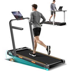 CURSOR FITNESS CURSOR Tapis Roulant con Inclinazione 16%, Tapis Roulant Salvaspazio Elettrico 1-10KM/H, Walking Pad con Motore Silenzioso da 3.0 HP e Tripla Ammortizzazione