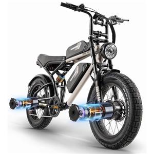 HANEVEAR Bici Elettrica Uomo, Bicicletta Elettrica da Doppio Motore 160NM | 2*18Ah 48V Batteria al Litio, Fat Bike Elettrica Off-roade Cambio 7 Velocità e Sospensione Completa, 20 Pollici Ebike per Adulti