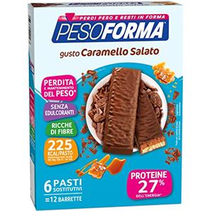 Pesoforma Barrette Caramello Salato, Pasto sostitutivo proteico, Barrette per il controllo del peso, Barrette proteiche per restare in forma, Solo 225 calorie, 12x31g