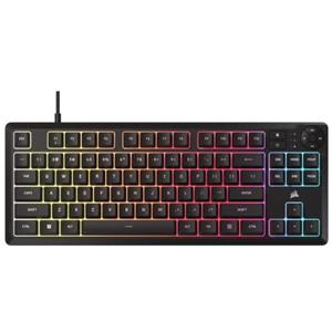 Corsair K55 Core TKL RGB Tastiera da gaming - Tenkeyless, RGB a 8 zone, tasti a membrana silenziosi, a prova di perdite, tasti multimediali, polling 1000 Hz, layout UK, colore: nero