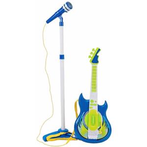 Generico Chitarra Elettrica e Microfono con Asta Giocattolo Bambini Chitarra Rock Microfono Karaoke con Collegamento MP3 Smartphone Asta Regolabile Altoparlante Basi Musicali Chitarre Rock Elettronica (b)