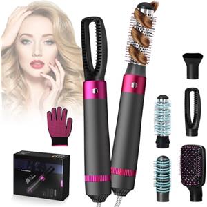 Anluomafuy Multifunzione Hair Styler 5 In 1, Spazzola Asciugacapelli, Capelli Curler Negativo Agli ioni Negativi, Spazzola Lisciante per Capelli, 5 Accessori, per Ricci, Volumizzante, Lisciante