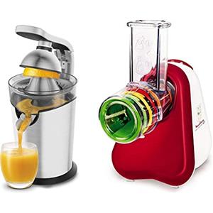 Moulinex PC700 Vitapress Pro, Spremiagrumi, 1 Cono Rotante, Design Pratico e Aerodinamico & Fresh Express DJ755G Affettatutto Grattugia Elettrico, 5 Funzioni di Taglio, 200 W, 1 L