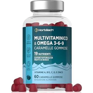 Horbäach Multivitaminico Gommose e Omega 3 6 9-60 Caramelle Gommose | con Vitamina C, A, B, D, Biotina e Zinco - di Horbaach