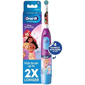 Oral-B Spazzolino da denti a batteria per bambini con Principesse Disney, per bambini 3+, rosa/turchese