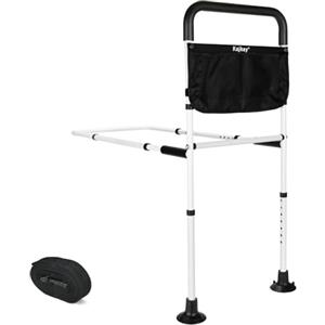 kajkey Sponda Letto per Anziani Regolabile, Altezza 72-87 cm, Larghezza 77-92 cm, con Borsa Portaoggetti, Bianco e Nero (XL)