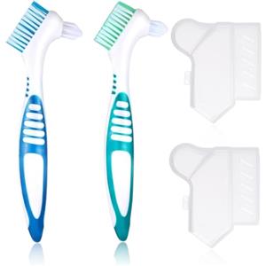 IKOPFLN 2 Pezzi Protesi dentale scovolino denti, denti finti scovolino denti, spazzolino per dentiera, spazzolino per protesi dentale, Con 2 maniche di protezione
