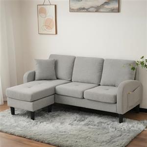 Luscriate Divano angolare modulare a forma di L, divano ad angolo piccolo, divano letto a 3 posti con chaise longue, divano per piccoli appartamenti, grigio (grigio, 3 posti)