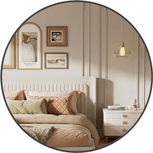SONGMICS Specchio da Parete Rotondo, 61 cm, Specchio da Bagno, Cornice in Metallo, Facile da Montare, Specchio Moderno per Soggiorno Camera da Letto Ingresso, Nero Inchiostro LWM102B01