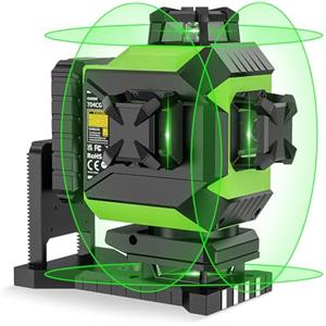Huepar Strumenti 4 * 360° laser autolivellante,Huepar livella laser professionale 16 linee,con batteria al litio ricaricabile e 360° rotante supporto magnetico per 4D autolivellante per pavimenti-704CG