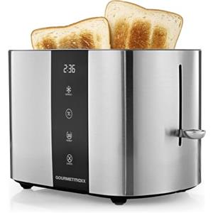GOURMETmaxx Tostapane con fessura corta per 2 fette | tostapane in acciaio inox con 6 gradi di doratura e conto alla rovescia pronto a 2 eat | Utensile da cucina elettrico con display touch, inserto