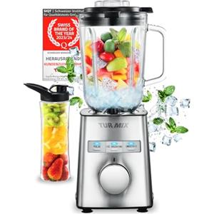 Turmix Frullatore ad alta potenza CX 750 - 1000 W, lama in acciaio inossidabile a 6 lame, smoothie maker e frullatore in vetro da 1,5 L, bicchiere da asporto, funzione continua e puls