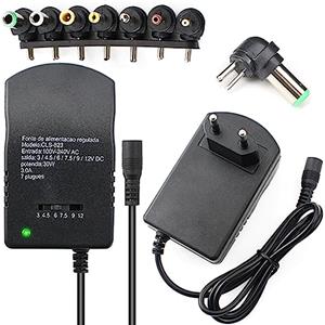 Retoo Alimentatore Universale con 7 Adattatori Intercambiabili 3V-12V, Caricabatterie Universale 30W 3A, Trasformatore Multi Tensione per Router Televisore Stampante Fotocamera Tablet