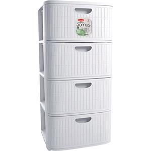 STEFANPLAST Cassettiera Domus 4 Cassetti - Bianco Polvere, Plastica Rigenerata, Design Moderno e Versatile