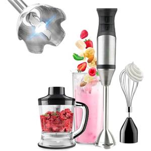 Avilia Frullatore ad Immersione in Acciaio Inox 1200W con 3 Accessori, Frusta, Contenitore e Tritatutto - 20 Velocità e Modalità Turbo è Ideale per Frullare e Tritare Qualsiasi Alimento