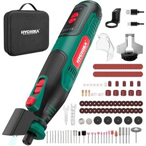 HYCHIKA BETTER TOOLS FOR BETTER LIFE HYCHIKA Utensile rotativo cordless 8V 2,0Ah batteria più grande, 5 velocità max 30000 RPM, kit 145 accessori affilacatene e luce LED, per levigatura, lucidatura, taglio, foratura, incisione fai-da-te