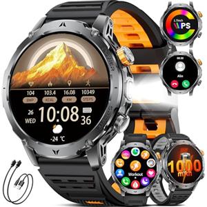 LIGE 1000 mAh Smartwatch Uomo,1.7" Smart Watch Militare con 110+ Modalità Sportive,IP68 Impermeabile,Chiamata Bluetooth,Monitoraggio del sonno, Android iOS,3 Braccialetti,2 Caricabatterie
