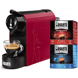 Bialetti Gioia, Macchina Caffè Espresso Incluse 32 Capsule, Funziona esclusivamente con Capsule, Rosso
