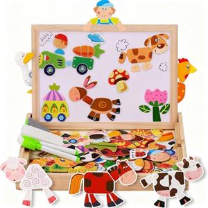 COOLJOY Flyfun Puzzle Magnetico Legno, Giocattolo di Legno con Lavagna Double Face, Apprendimento Educativo Puzzle Bambini 3 Anni 4 Anni 5 Anni Quasi 100 Pezzi Può Attaccare sul Frigorifero