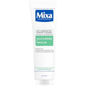 Mixa Antiimpurità Comfort Cleaner, per pelli sensibili e sensibili all'acne, leviga l'aspetto dei pori, con acido salicilico e squalano, adatto per viso e collo, ipoallergenico, 150 ml