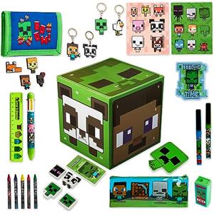 Minecraft Calendario Avvento 2025 Cancelleria e Accessori Countdown Natale Calendari Avvento Cartoleria Creeper Penne Portachiavi Regalo per Gamer (Cubo Verde)