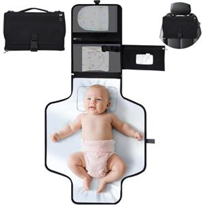 VINATO Fasciatoio Portatile Neonato, Fasciatoio Pieghevole con Tasca Salviettine Umidificate, 70x56 cm, con 5 Tasche, Impermeabile e Lavabile per Viaggio