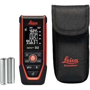 Leica DISTO D2 - Metro laser multifunzionale dotato di NFC e Bluetooth (con utilizzo dell'app), terminale pieghevole e sensore di inclinazione, per misurazioni in ambienti interni
