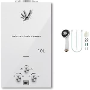 Furvveerr 10L Scaldabagno a Gas GPL,con Modalità Inverno ed Estate,Bianco,Caldaia a Gas da 20KW,Scaldabagno Gas di Petrolio Liquefatto,Uscita Dell'acqua Calda 10L/min