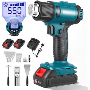 Yapasopu Pistola ad aria calda a batteria, con 2 batterie da 4,0 Ah, 50-550 °C, saldatrice per plastica senza fili, kit soffiante ad aria calda wireless, include 5 ugelli e 2 raschietti