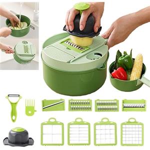 ZWMYF Affetta Verdure 10 in 1, Taglia Verdure Manuale Multifunzionale con Contenitore, Mandolina Cucina per Cubetti, Verdure e Frutta, Lavabile in Lavastoviglie