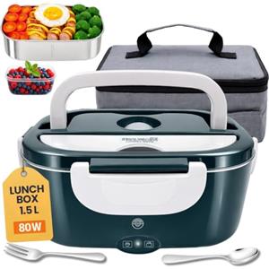 Genérico Scaldavivande elettrico portatile 80W 1,5 L, Lunch box, Porta Pranzo Termico - 12V/24V/220V - porta pranzo riscaldabile per auto, camion, ufficio o casa