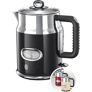 Russell Hobbs Bollitore Elettrico Retro, 1.7 L, 2400 W, Bollitura Rapida, Filtro Anticalcare Rimovibile, Base Girevole 360°, Acciaio Inox Nero - 21671-70