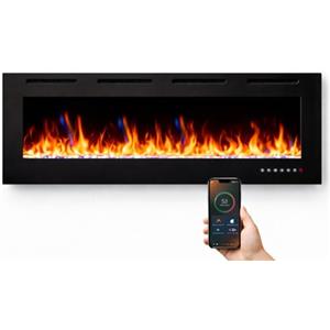 WEKA FIREPLACE Camino Elettrico da Parete Weka Fireplace Wi-Fi, Ultrasottile, Profondo 7,5 cm, Vetro Temperato, Telecomando e Touch Screen, Riscaldatore da 750/1500 W, Effetto Fiamma Regolabile (152 cm WiFi New)