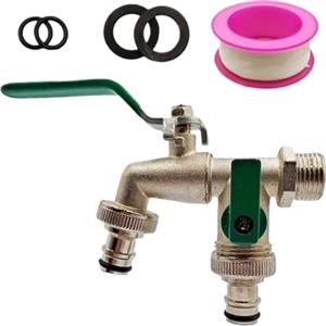 Xasbseulk Splitter per tubo da giardino - Rubinetto doppia uscita 1/2 pollici in lega di zinco | connettore in acqua esterna - adattatore a due vie per lavanderia domestica industria irrigazione patio