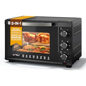 WOLTU Forno per Pizza da 32L, Fornetto Elettrico Piccolo con Girarrosto, 4 Resistenze, Timer 60 min, Temperatura 100-230°C, 1600W, Porta con Doppi Vetri, Nero