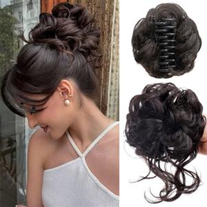 FDEETY Chignon Capelli Finti con Cartella Riccio Ondulato Capelli Naturale Chignon Coda di Cavallo Capelli Estensioni dei Capelli Sintetici per Donne(Nero Marrone)