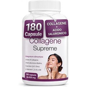 TRICO HAIR ITALY Collagene e Acido ialuronico |Collagene idrolizzato con Biotina Vitamina C e Q10 | Integratore Anti Age per Pelle Capelli Unghie e Articolazioni | Alta Concentrazione | 180 Capsule