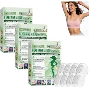 Junjie 6 Scatole Cerotti Dimagranti Moringa 10 in 1 - Moringa X Berberine NAD Patches,Ingredienti Naturali, Bruciano Rapidamente i Grassi, Stimolano il Metabolismo, per Uomini E Donne (3 Scatole)