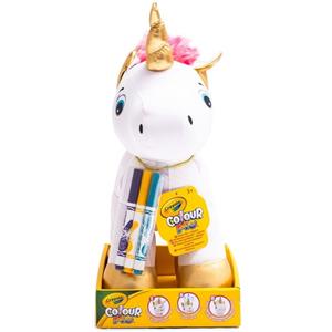 Crayola Colour Me Plush Unicorno - Peluche Colorabile da 28 cm con 3 Pennarelli Lavabili per Bambini da 3 Anni