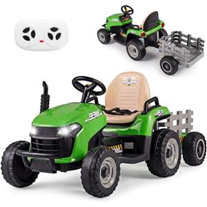 COSTWAY 24V Trattore Elettrico per Bambini, Macchina Cavalcabile con Telecomando, Clacson Musica, Connessione Wireless e Fari a LED, per Bambini 3 Anni+ (Verde)
