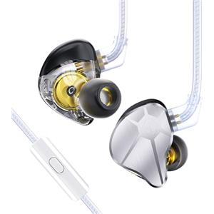 EZ EAR Auricolari in-ear CCZ BC04 HiFi DD&BA con driver dinamico ricco di dettagli cablati IEM Deep Bass con cavo staccabile a 2 pin, per telefono, PC, musica e giochi (argento, microfono)