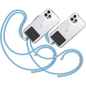 TBOC 2X Cordino Catenella Laccio Strap Porta Cover [Azurro] con Toppa di Plastica [Nero] per Telefono Cellulare da Collo - Tracolla Catenina con Cordini da Cellulari Accessori Universale Laccetti