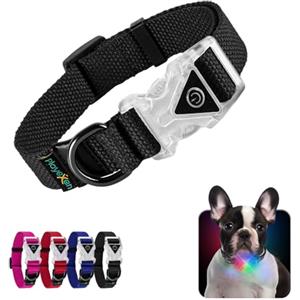 Playexen Collare Luminoso per Cani Collare Cane Regolabili in Morbido Cotone per Cani & Gatto Taglia Piccola Media Grande Collare di Cane LED 2 Modos de Flash Collari per Cane 25-40/2,0cm (S), Nero