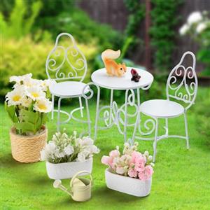 Minamzee 1:12 Set Tavolo E Sedie Per Case Delle Bambole, 9 Pezzi Mini Set Giardino In Metallo, Accessori Arredamento Esterno Con Gelsomino, Margherite, Scoiattolo E Bollitore