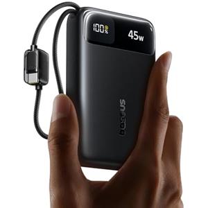 Baseus FC11 Powerbank 45W 20000mAh con 2 cavi USB-C Integrati, Mini Power Bank Ricarica Rapida con Certificato CCC, Caricatore Portatile per iPhone 17/16/15 Pro Max, Samsung Galaxy S25/S24, iPad, Nero