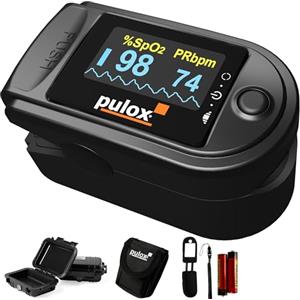 Pulox Pulsossimetro Pulox PO-200 Set - Saturimetro da dito professionale con custodia, borsa, batterie e cordino - Misurazione di SpO2, polso e PI sul dito