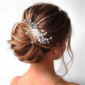 Vakkery Pettine per capelli da sposa con perle argentate, elegante accessorio per capelli da sposa, per donne e ragazze