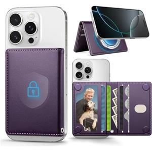OCASE Portafoglio Magnetico con 5 Porta Carte, Protezione RFID, Ecopelle per iPhone Serie 16/15/14/13/12 (Esclusi Mini) e Cover Compatibili MagSafe- Viola