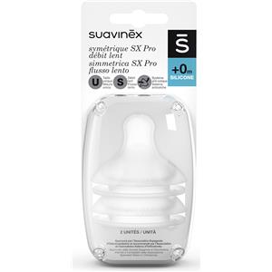 Suavinex Tettarella Simmetrica in Silicone SX PRO Flusso Lento per Neonati - 2 Pezzi, Design Fisiologico con Sistema Anti-Colica